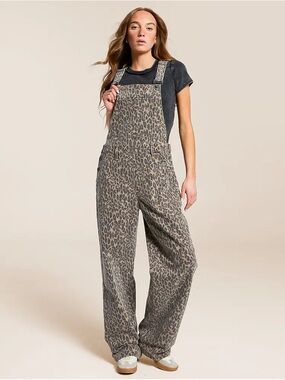 Buckle Leopard Print Overalls in Taupe and Black